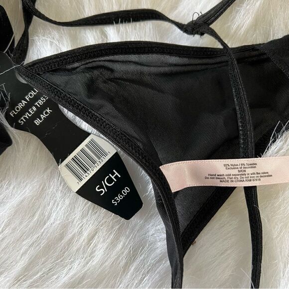 NWT Flora's Follies Sheer Black Sexy Nightie with matching thong - S - Picture 10 of 12